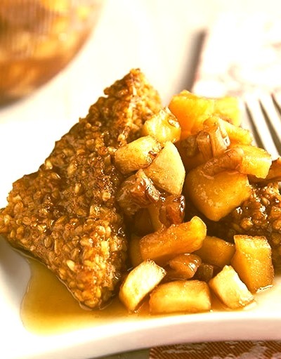 Pumpkin Oatmeal Cakes with Apple-Pecan Compote