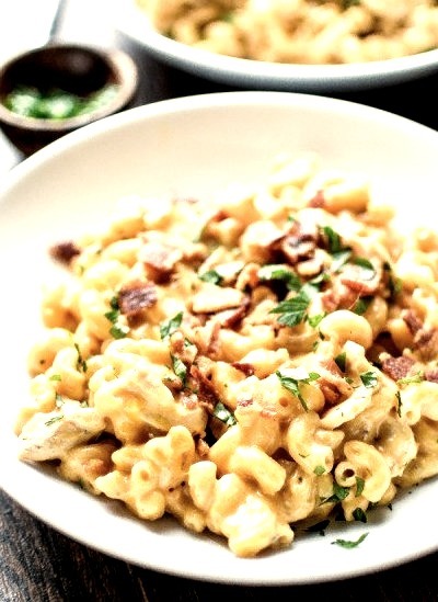 Stovetop Mac and Cheese with Bacon and ChickenSource