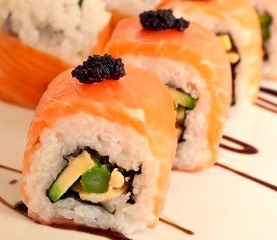 Uramaki Sushi With Salmon. 